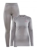 Топъл дамски комплект термобельо Craft Core, състоящ се от блуза с дълъг ръкав и клин, в сив цвят