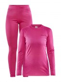Топъл дамски комплект термобельо Craft Core, състоящ се от блуза с дълъг ръкав и клин, в розов цвят