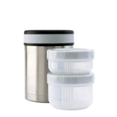 Термос за храна Laken Thermo Food 1 литър от неръждаема стомана с калъф и два контейнера