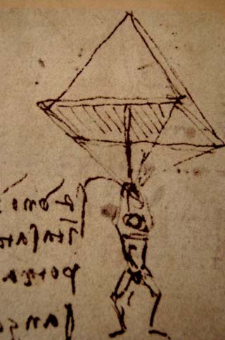 Скица на парашут от Леонардо Да Винчи