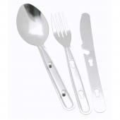 Туристически прибори от неръждаема стомана Easy Camp Travel Cutlery включващи вилица, лъжица и нож с отварачка